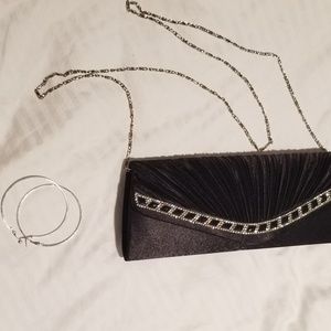 Black Satin Evening Clutch NWT